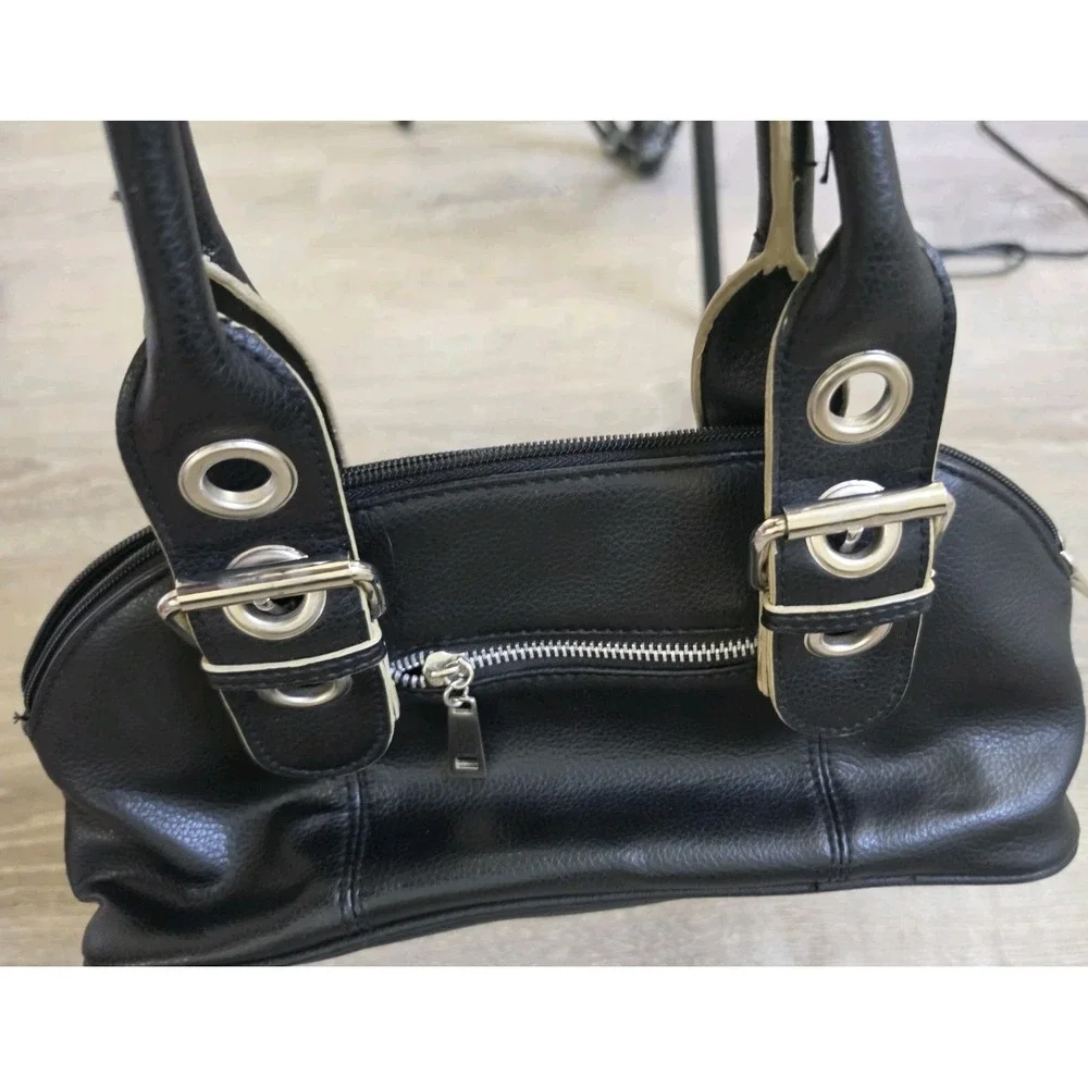 Vintage Chateau Y2K Black Hobo Bag Double Buckle Hardware Grunge Shoulder Purse